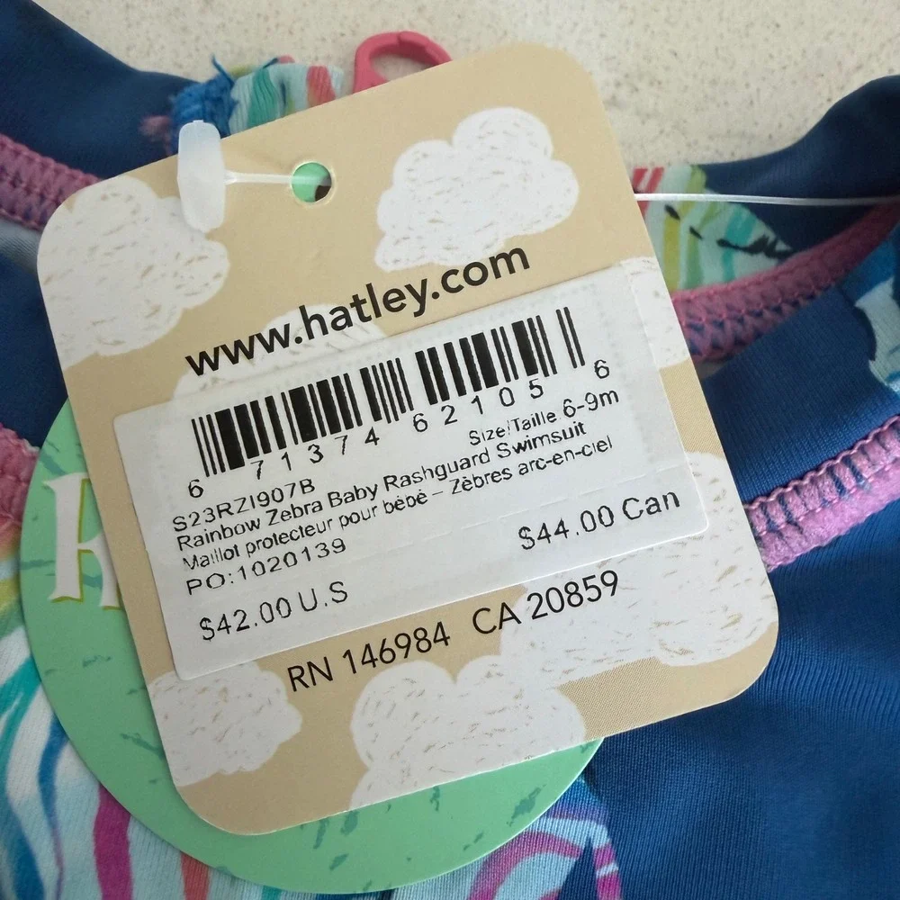 Hatley Baby Rainbow Zebra Rashguard Swimsuit Navy Blue Long Sleeve 6-9M NWT